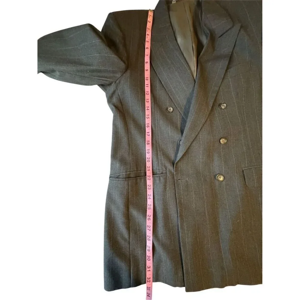 Men's Executive Collection Blue‎ Pinstripe Double-Breasted Lined Blazer Size 42L